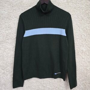 Vtg Abercrombie & Fitch 90s Turtleneck Sweater Mens Small Green Striped Ribbed